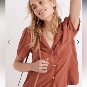 Madewell Silk Puff-Sleeve Camp Shirt, L